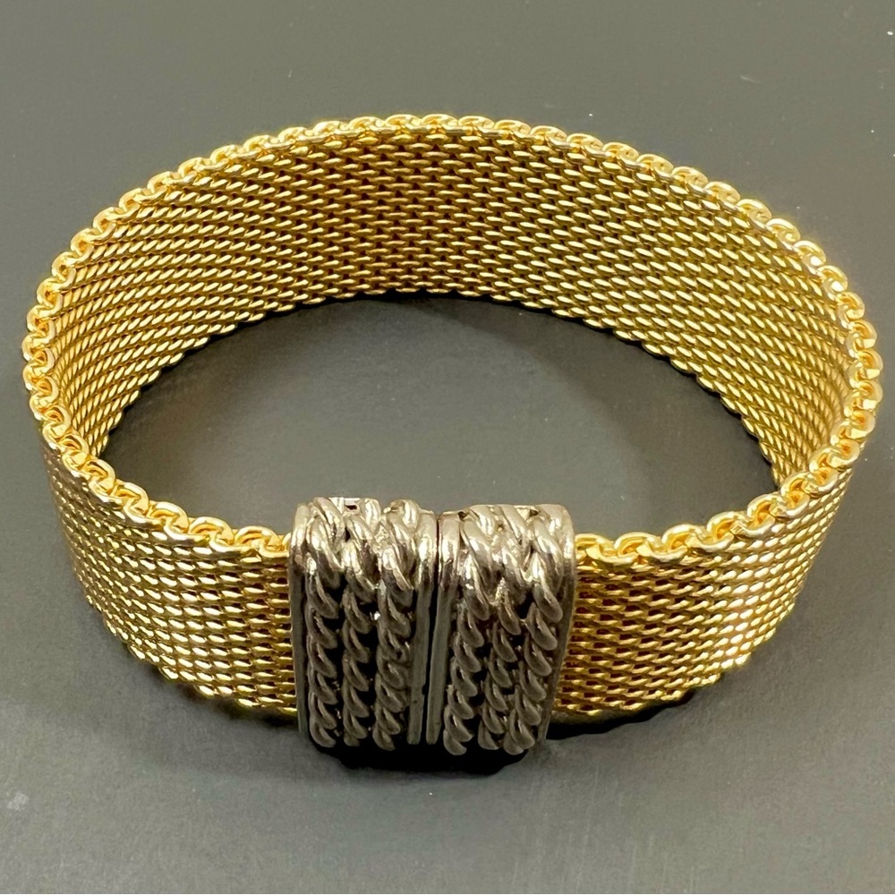 Gold and Silver Two-Tone Mesh Bracelet - Picture 3 of 10